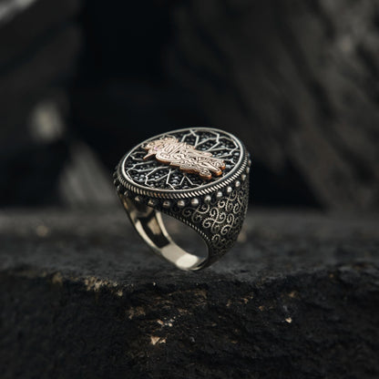Hasbiyallah ring with black micro stones and Seljuk motifs – view 4