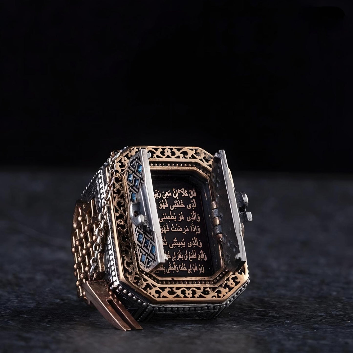 Kaaba Motif Ring 925 Silver Islamic Ottoman Handmade Quran