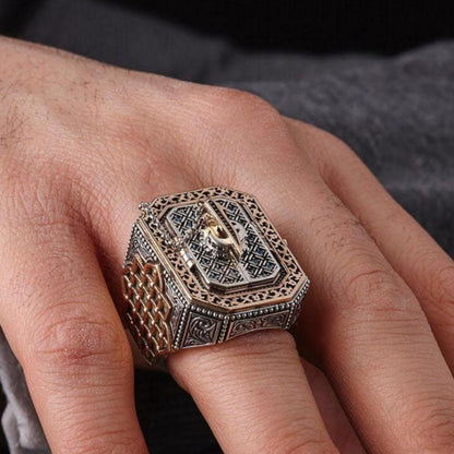 Kaaba Motif Ring 925 Silver Islamic Ottoman Handmade Quran