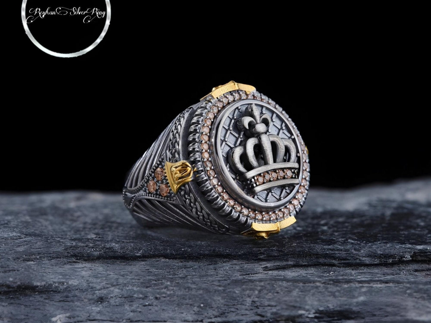Handgefertigter Kronenring aus Sterlingsilber im osmanischen Sultan-Stil