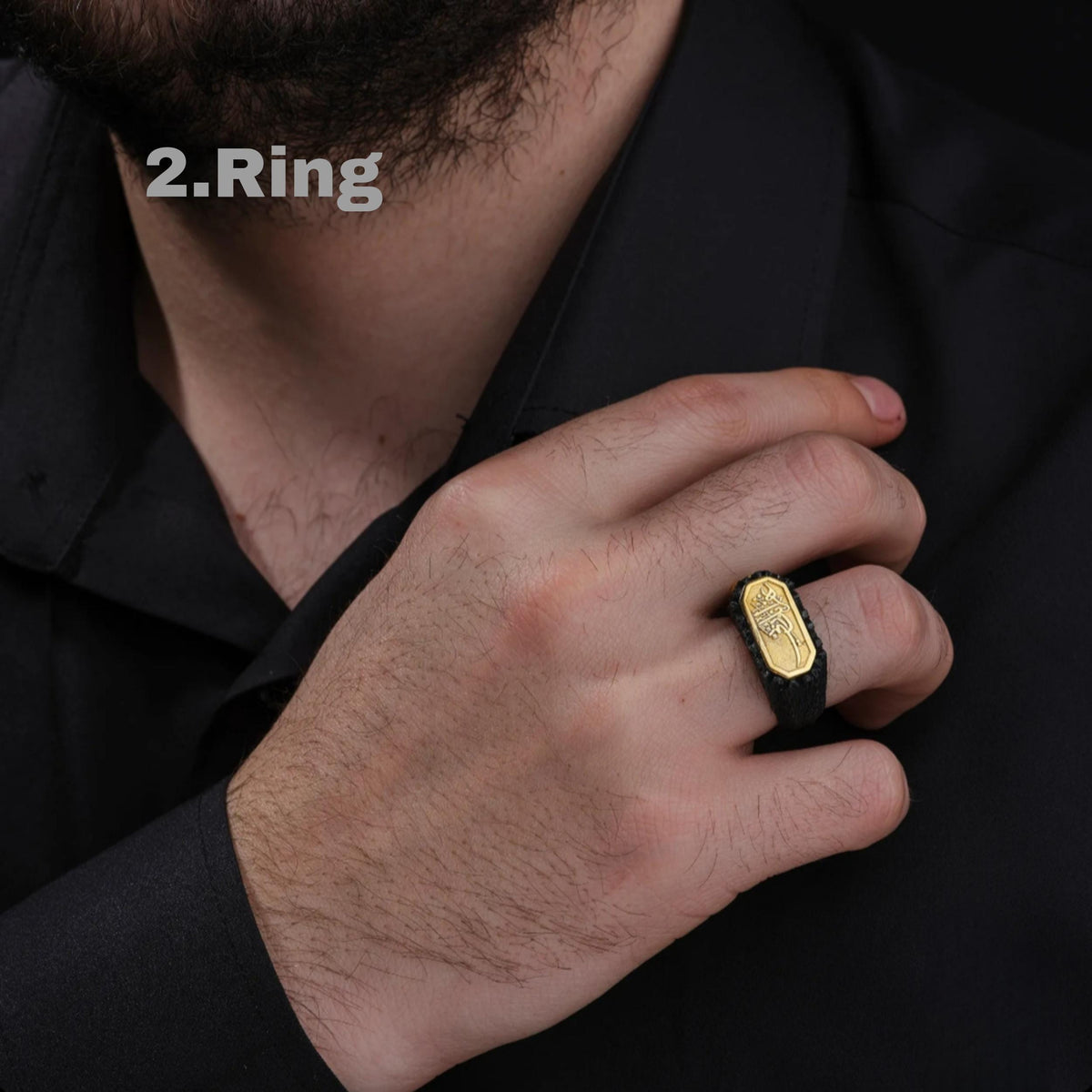 Tree bark engraved ring – view 4