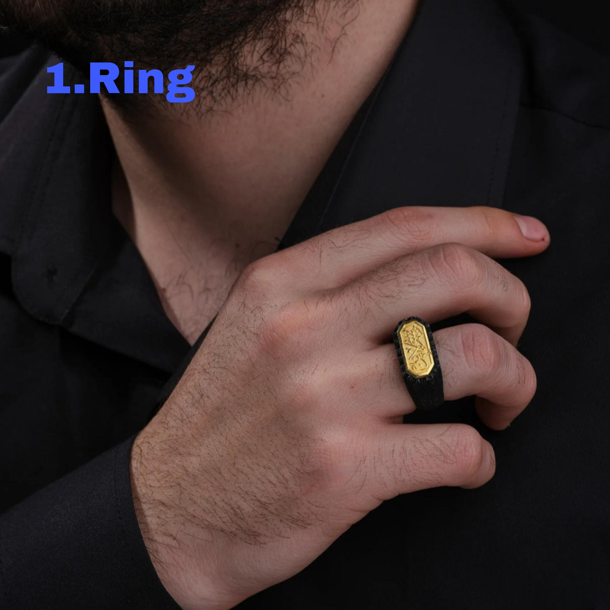 Tree bark engraved ring – view 2