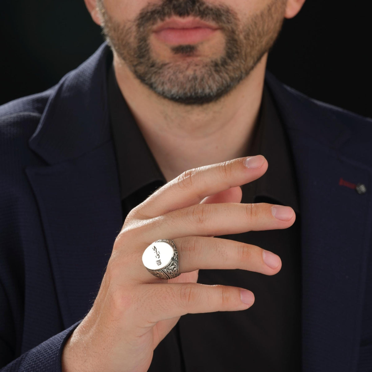 Hasbiyallahu calligraphy men's ring – view 2