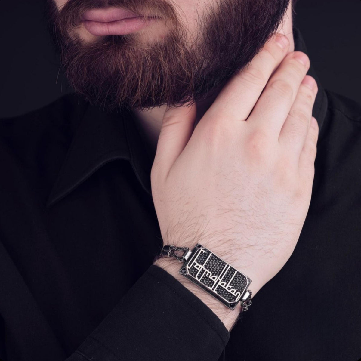 Rectangle name bracelet with black zircon corners – view 2