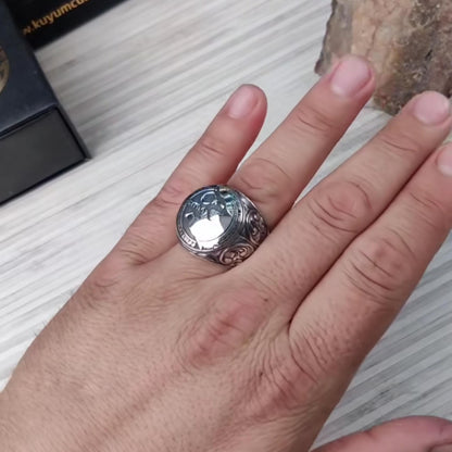 Turkish wolf ring with 16 Turkic States flags – view 2