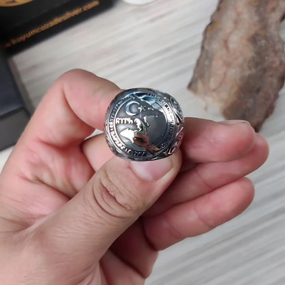 Turkish wolf ring with 16 Turkic States flags – view 4