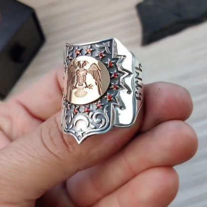 Seljuk double-headed eagle zihgir archer ring with red zircon – view 4