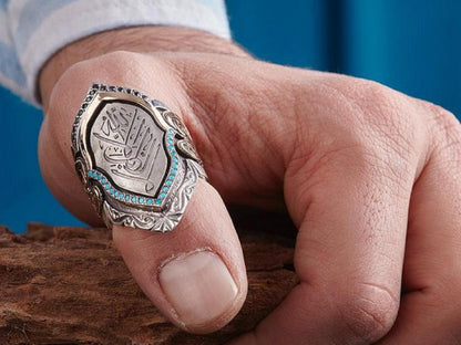 Ottoman Style Silver Thumb Ring, Artisan Archer Jewelry - Personalized Mens Dirilis
