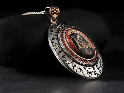 Vav Letter Red Amber Couples Name Necklace 925 Sterling Silver Red Zircon Personalized