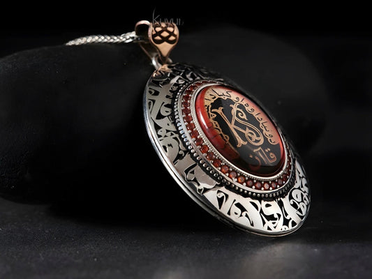 Vav Letter Red Amber Couples Name Necklace 925 Sterling Silver Red Zircon Personalized