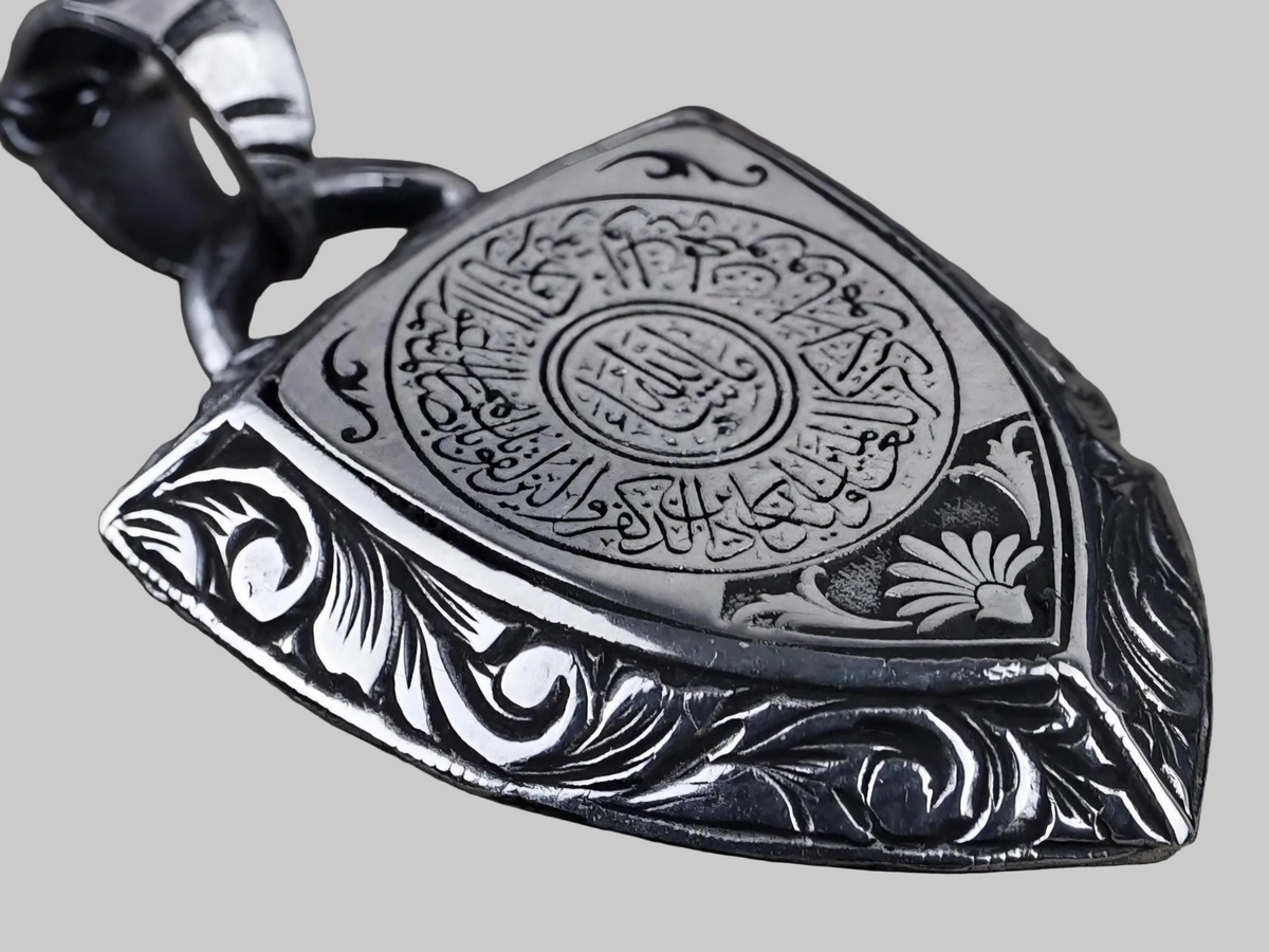 Evil Eye Necklace 925 Silver Triangle Arabic Calligraphy Handmade