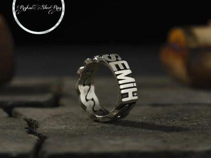 Personalisierter Namensring aus Sterlingsilber für Herren: Kettendesign
