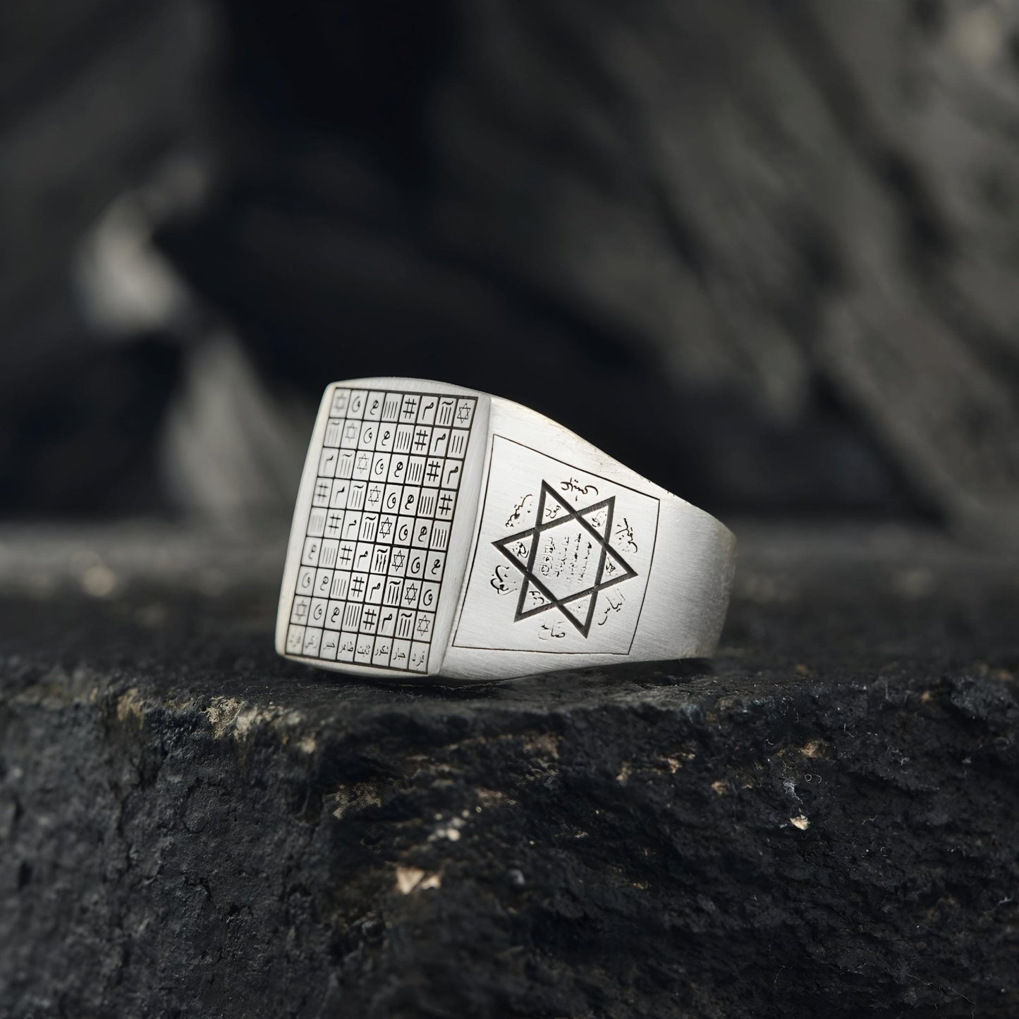 Handgefertigter Silberring mit dem Siegel Salomos: Islamischer Talisman-Schmuck, Vefk-Designband