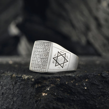 Handgefertigter Silberring mit dem Siegel Salomos: Islamischer Talisman-Schmuck, Vefk-Designband