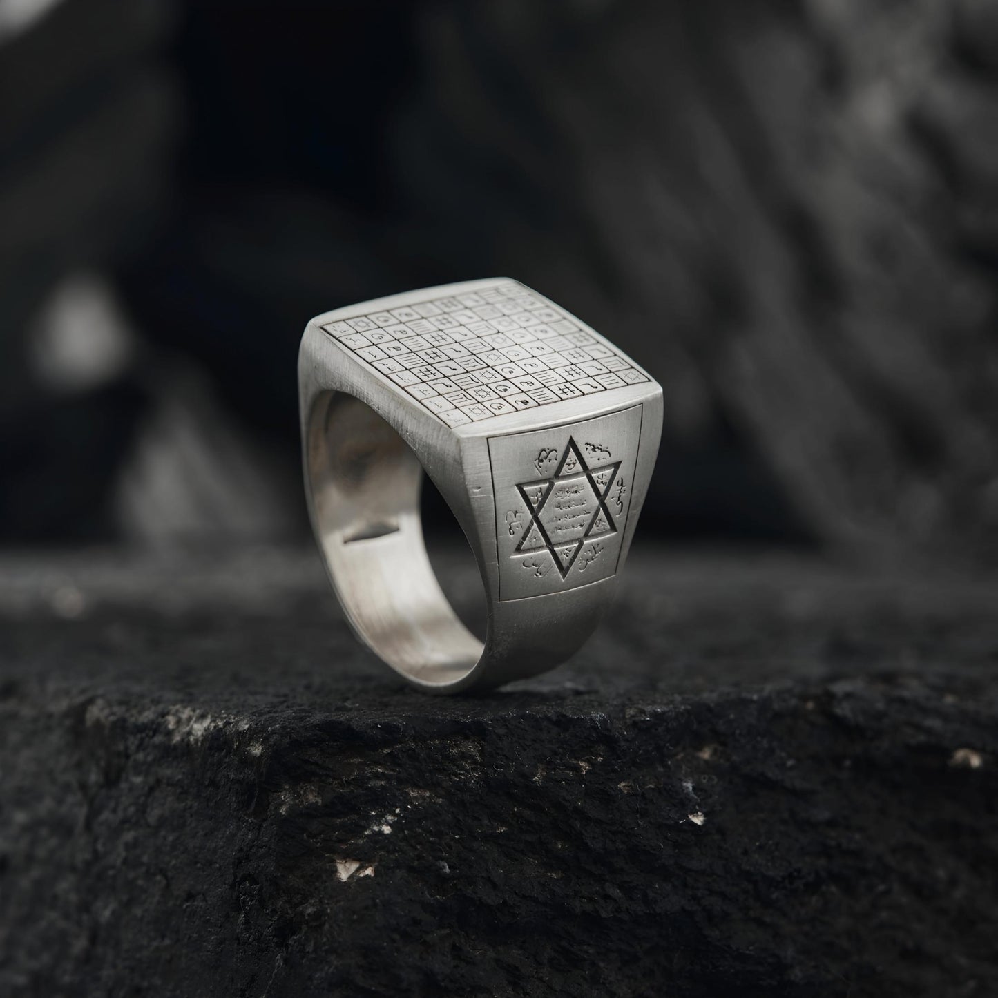 Handgefertigter Silberring mit dem Siegel Salomos: Islamischer Talisman-Schmuck, Vefk-Designband