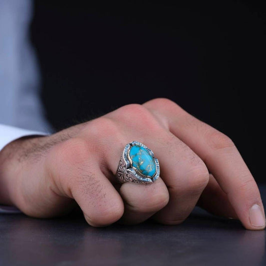 White turquoise men's ring with black zircon – view 2