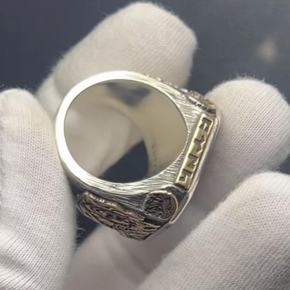 Sterling Silver Wolf Claw Ring & Medallion Set - Gokturk Script Heritage Jewelry