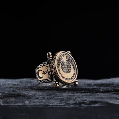 Türkischer Stern- und Mondring: Handgefertigter Herrenschmuck aus 925er Sterlingsilber