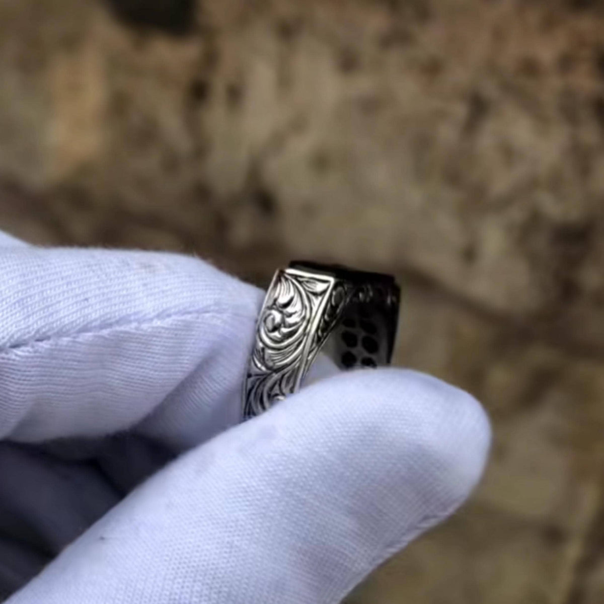 Engraved agate aqeeq Islamic men's ring – view 3