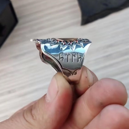 Seljuk double-headed eagle zihgir archer ring with red zircon – view 5
