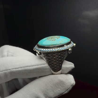 Türkisfarbener Ring aus Sterlingsilber mit Salomonssiegel – Religiöses Geschenk – Namensschmuck