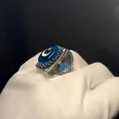 Ring aus Sterlingsilber mit blauem Bernstein: Türkischer Schmuck im Wolfsstil