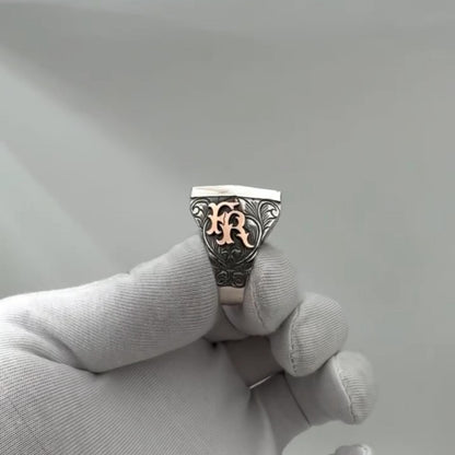 Osmanischer Tughra-Ring: Doppeladler, individuelles Monogramm aus Sterlingsilber