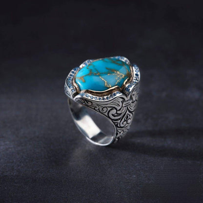 White turquoise men's ring with black zircon – view 3