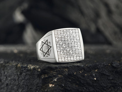 Handgefertigter Silberring mit dem Siegel Salomos: Islamischer Talisman-Schmuck, Vefk-Designband