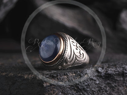 Lapis Lazuli Ring 925 Silver Ottoman Engraved Handmade Men