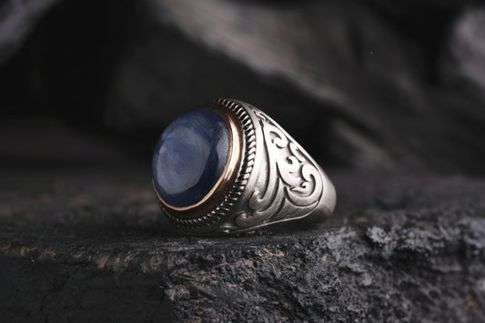 Lapis Lazuli Ring 925 Silver Ottoman Engraved Handmade