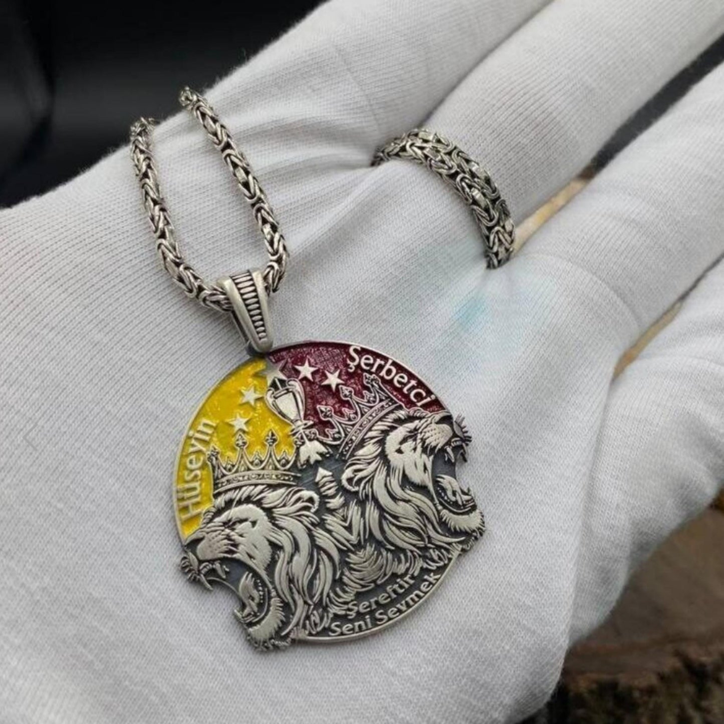 Lion Crown Necklace 925 Silver Custom Name King Chain Handmade