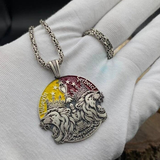 Lion Crown Necklace 925 Silver Custom Name King Chain Handmade