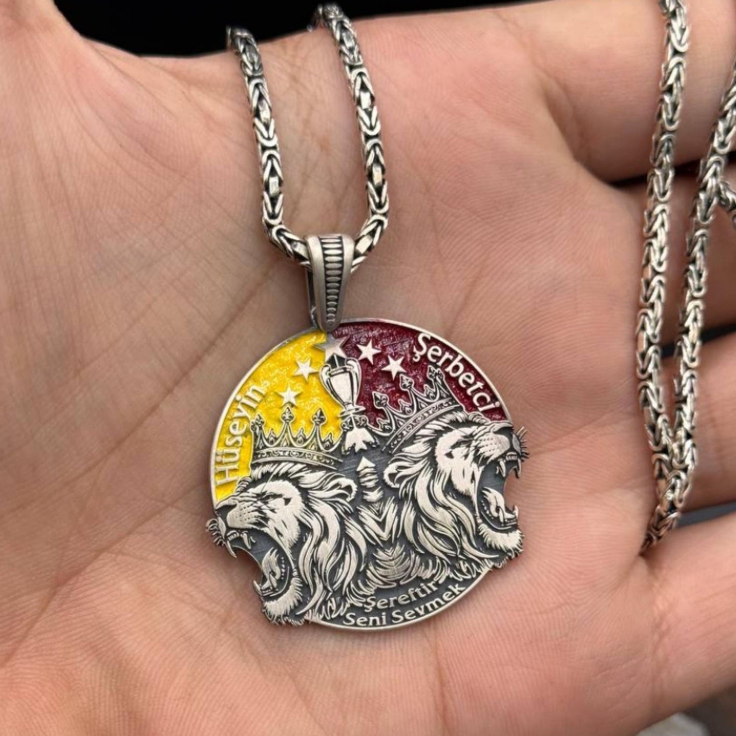 Lion Crown Necklace 925 Silver Custom Name King Chain Handmade