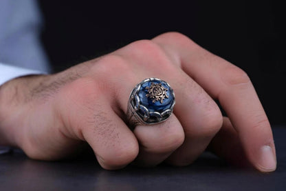 Allah Engraved Kyanite Ring, Blue Topaz Accents – view 5