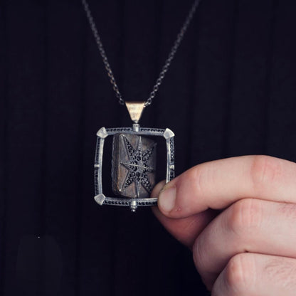 Rotating Compass Star Necklace 925 Silver Kufi Name Handmade
