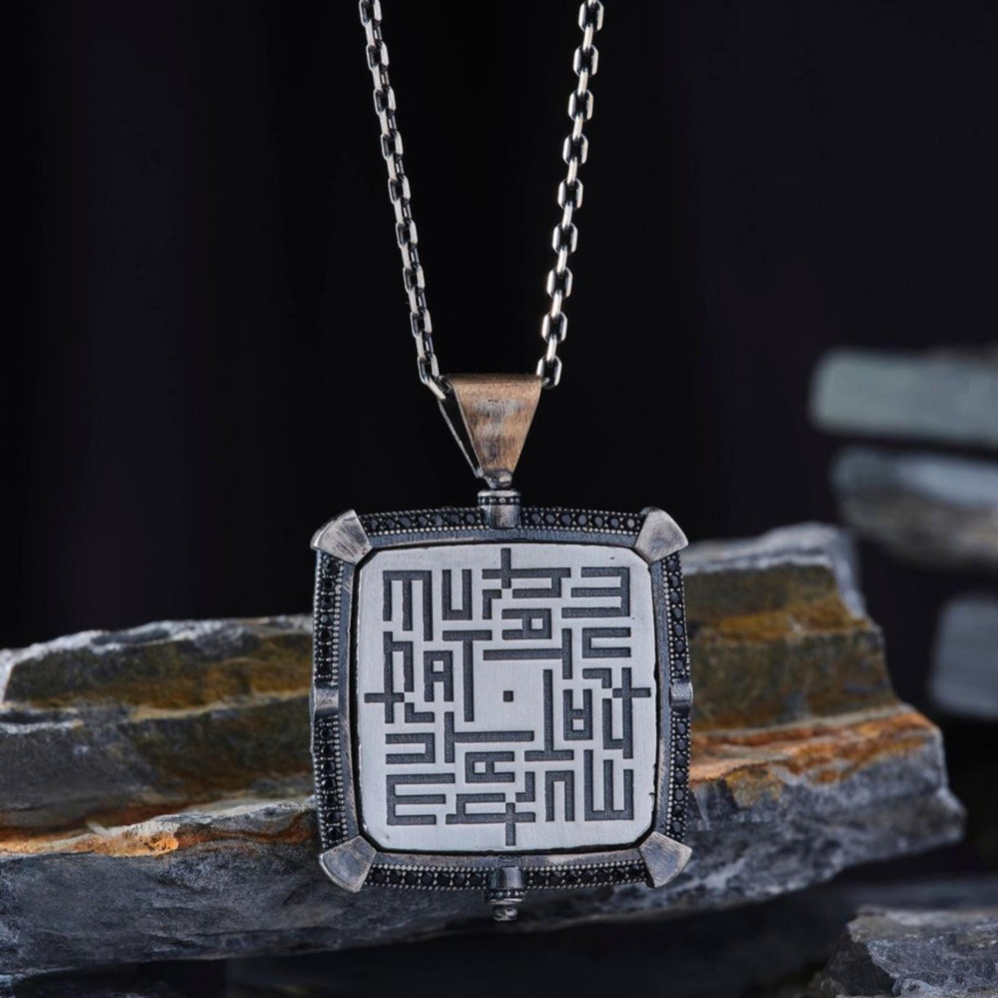 Rotating Compass Star Necklace 925 Silver Kufi Name Handmade