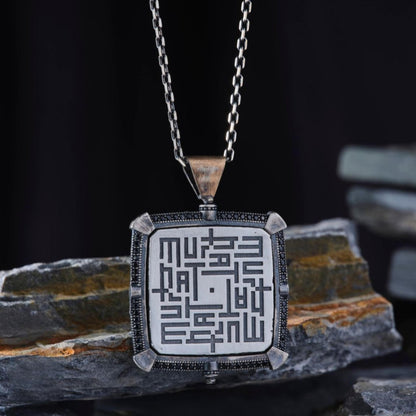 Rotating Compass Star Necklace 925 Silver Kufi Name Handmade