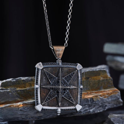 Rotating Compass Star Necklace 925 Silver Kufi Name Handmade