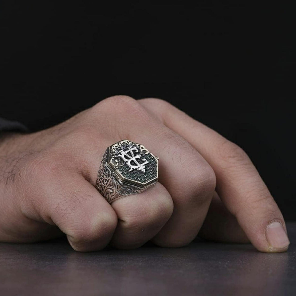 Covered letter signet ring – view 2