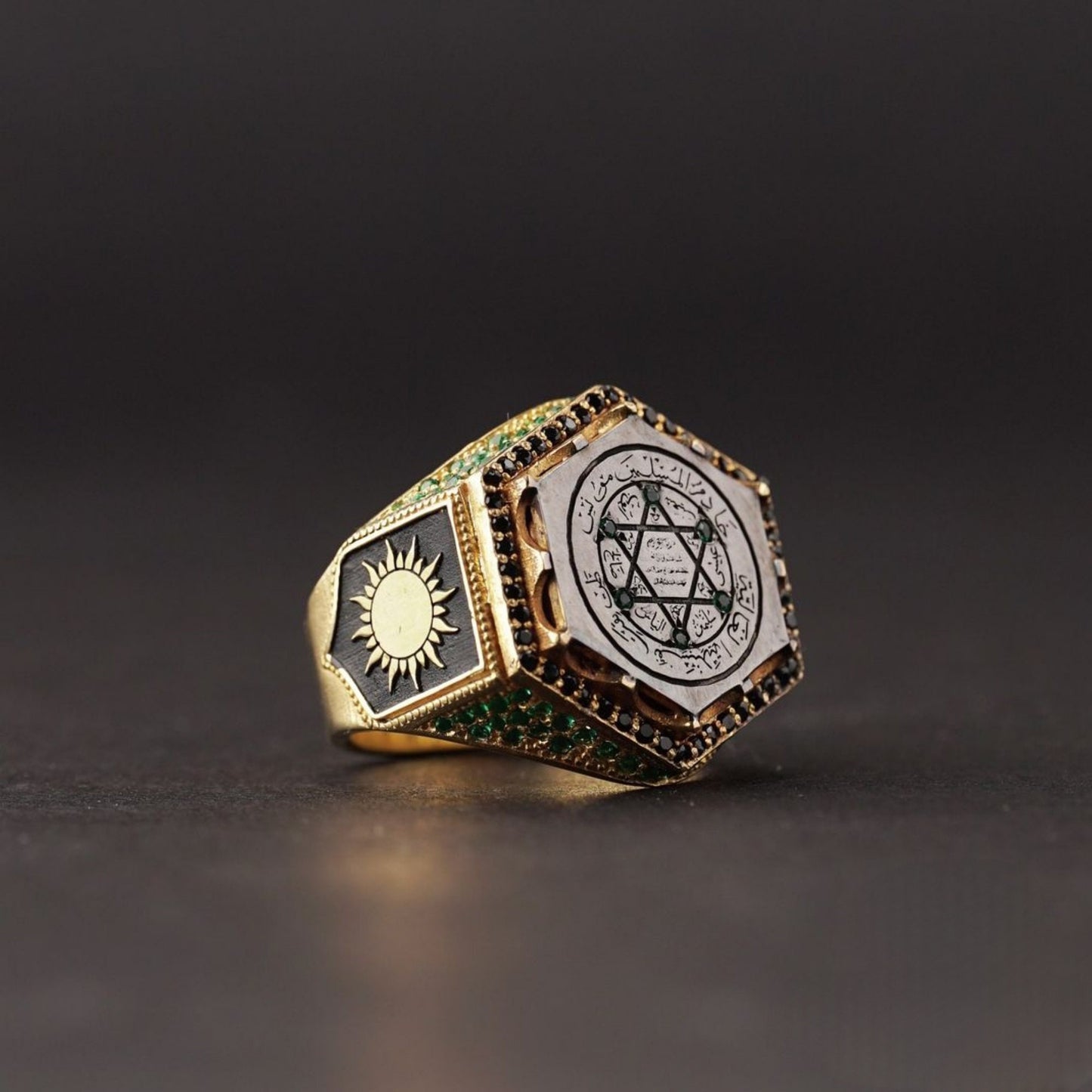 Seal of Solomon Ring 925 Silver Zircon Protective Handmade Men
