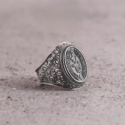 OttomanTughra Sterling Silver Ring with Arabic Dua