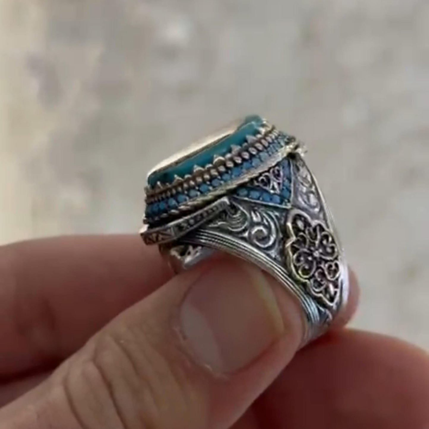 Turquoise Inshirah Ring 925 Silver Islamic Ottoman Handmade