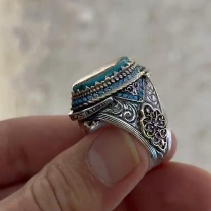 Turquoise Inshirah Ring 925 Silver Islamic Ottoman Handmade