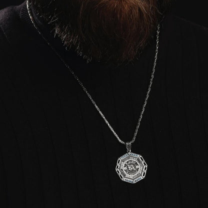 Octagonal Medallion Necklace 925 Sterling Silver Blue Topaz Arabic Calligraphy Personalized OttomanHandmade