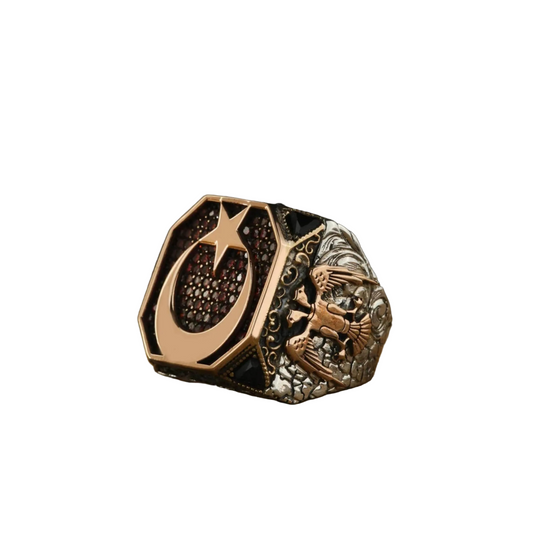 Seljuk Eagle Red Garnet Ring | 925 Silver