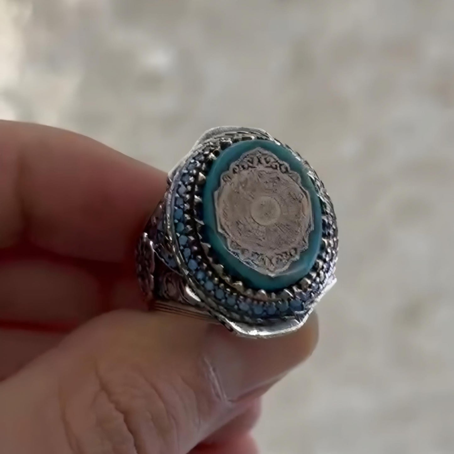 Turquoise Inshirah Ring 925 Silver Islamic Ottoman Handmade