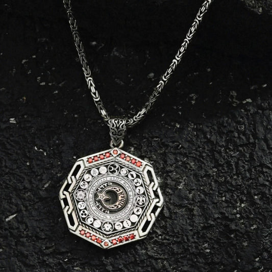 Turkish Medallion Necklace 925 Sterling Silver 16 Turkic States Oguz Khan Seljuk Eagle Grey Wolf Personalized Handmade