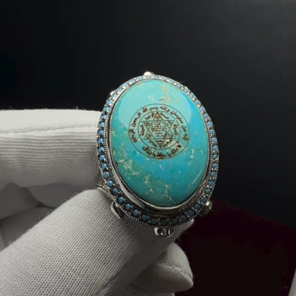 Türkisfarbener Ring aus Sterlingsilber mit Salomonssiegel – Religiöses Geschenk – Namensschmuck