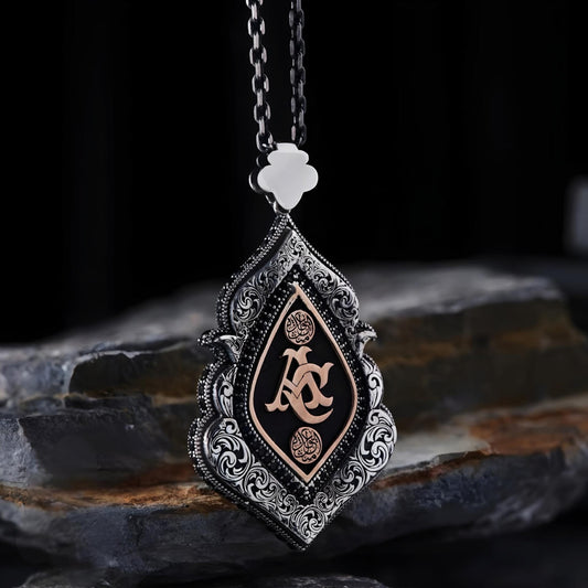 Initial Letter Necklace 925 Sterling Silver Black Zircon Seljuk Motif Personalized OttomanHandmade